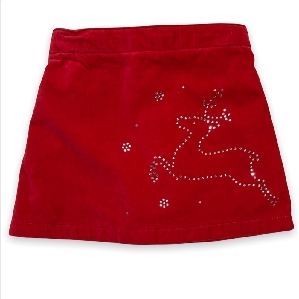 LANDS’ End‎ Red Velvet Reindeer Skirt Christmas Holiday Party Girls size 4